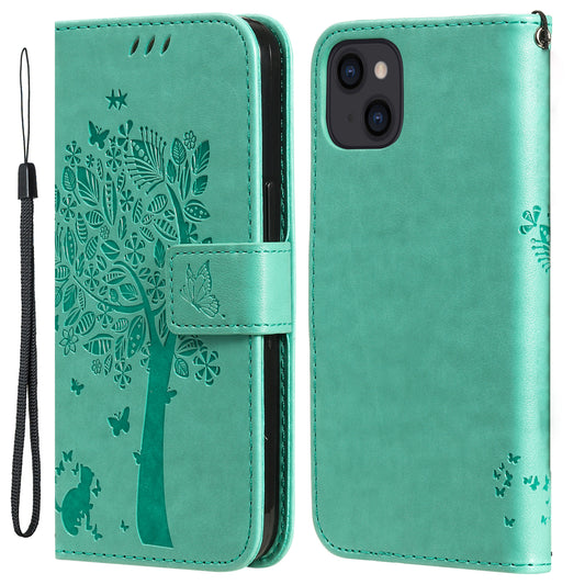 For iPhone 15 KT Imprinting Flower Series-3 PU Leather Phone Case Imprinted Wallet Flip Stand Cover