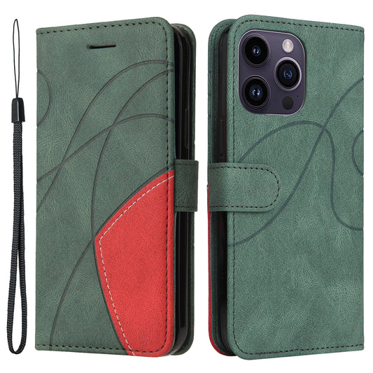 KT Leather Series-1 For iPhone 15 Pro Max Phone Leather Case Dual-color Splicing Wallet Stand Phone Cover