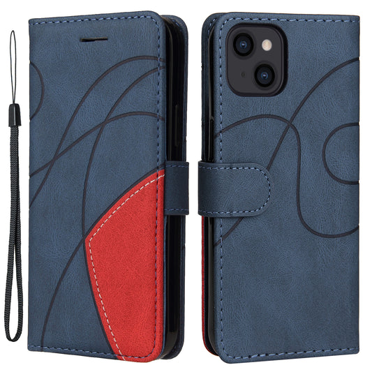 KT Leather Series-1 For iPhone 15 Wallet PU Leather Case Dual-color Splicing Anti-drop Stand Cover