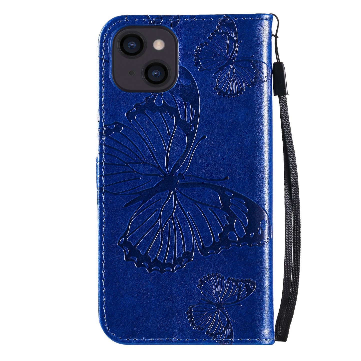 KT Imprinting Flower Series-2 For iPhone 15 Butterfly Imprint Leather Phone Case Wallet Stand Cover