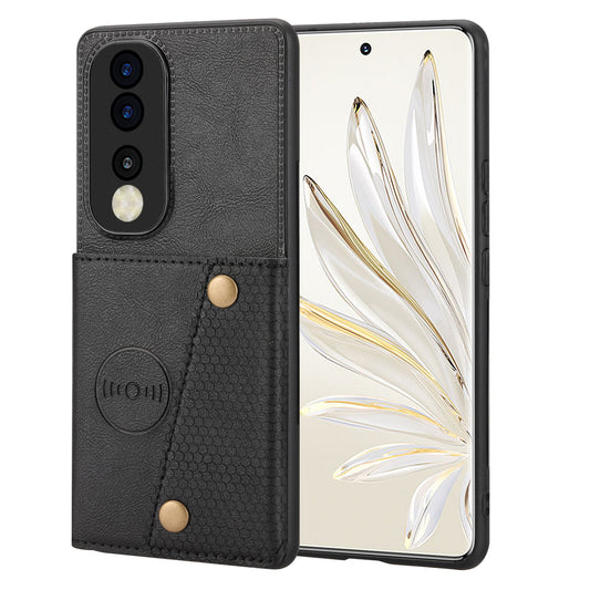 Phone Case for Honor 90 Card Holder Kickstand Drop Resistant PU Leather Coated TPU Back Cover