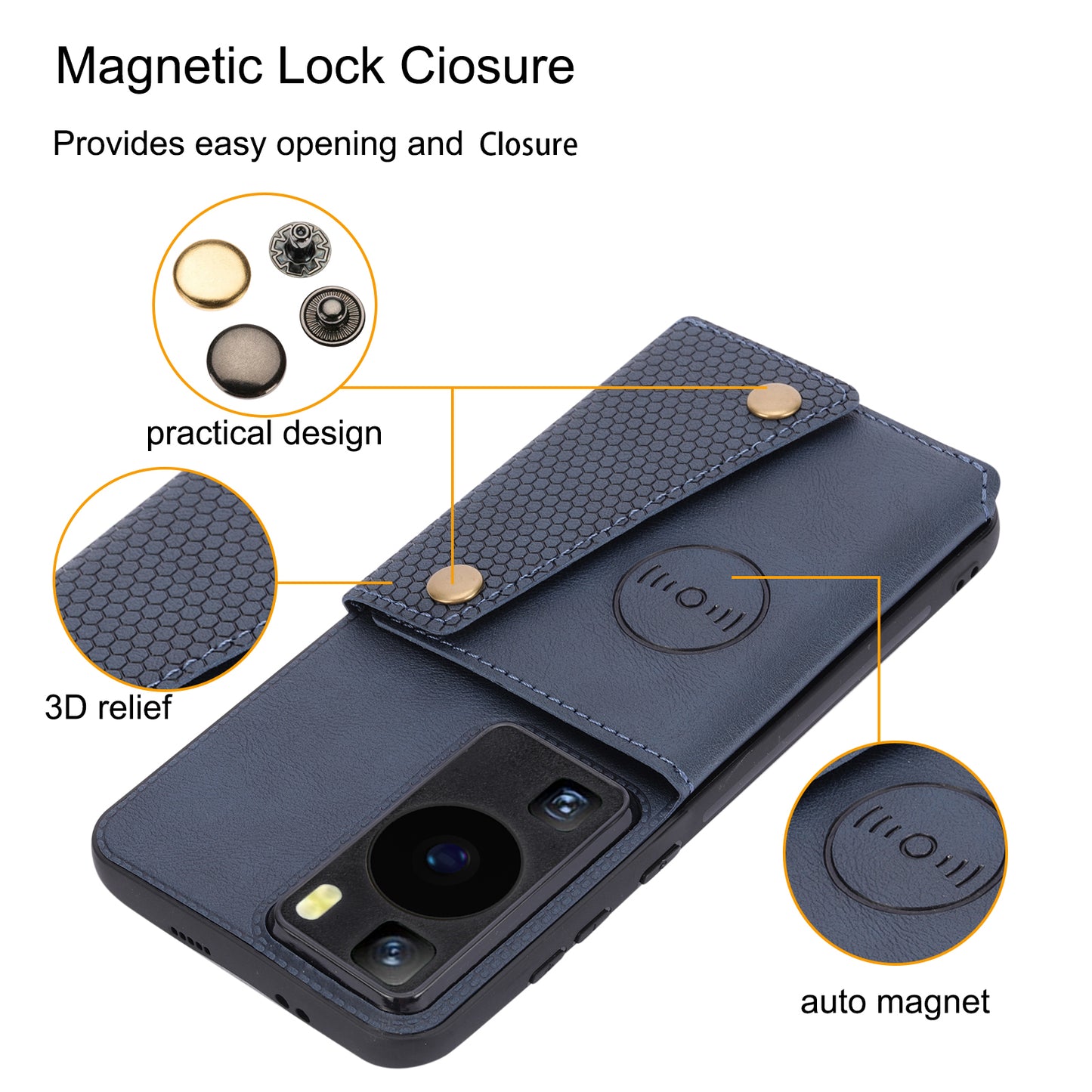 Card Holder Phone Case for Huawei P60 Kickstand PU Leather Coated TPU Back Cover