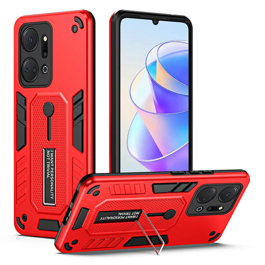 For Honor X7a 4G Hidden Kickstand Phone Case TPU+PC Back Cover with Finger Ring Strap