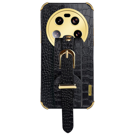 For Xiaomi 13 Ultra Electroplating Phone Case PU Leather Coated TPU Cover with Wristband Kickstand