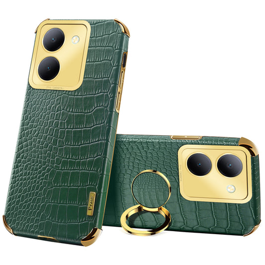 For vivo Y78 5G Electroplated Kickstand Phone Case Crocodile Texture PU Leather Coated TPU Cover