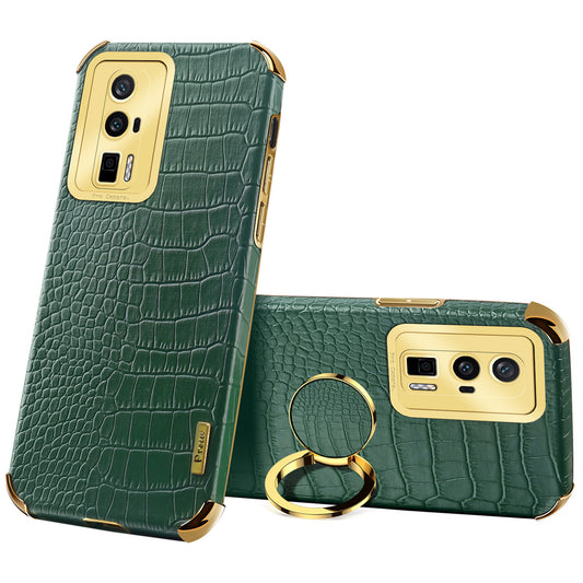 For Xiaomi Poco F5 Pro 5G / Redmi K60 5G / K60 Pro 5G Ring Kickstand Phone Case Crocodile Texture Leather Coated TPU Back Cover
