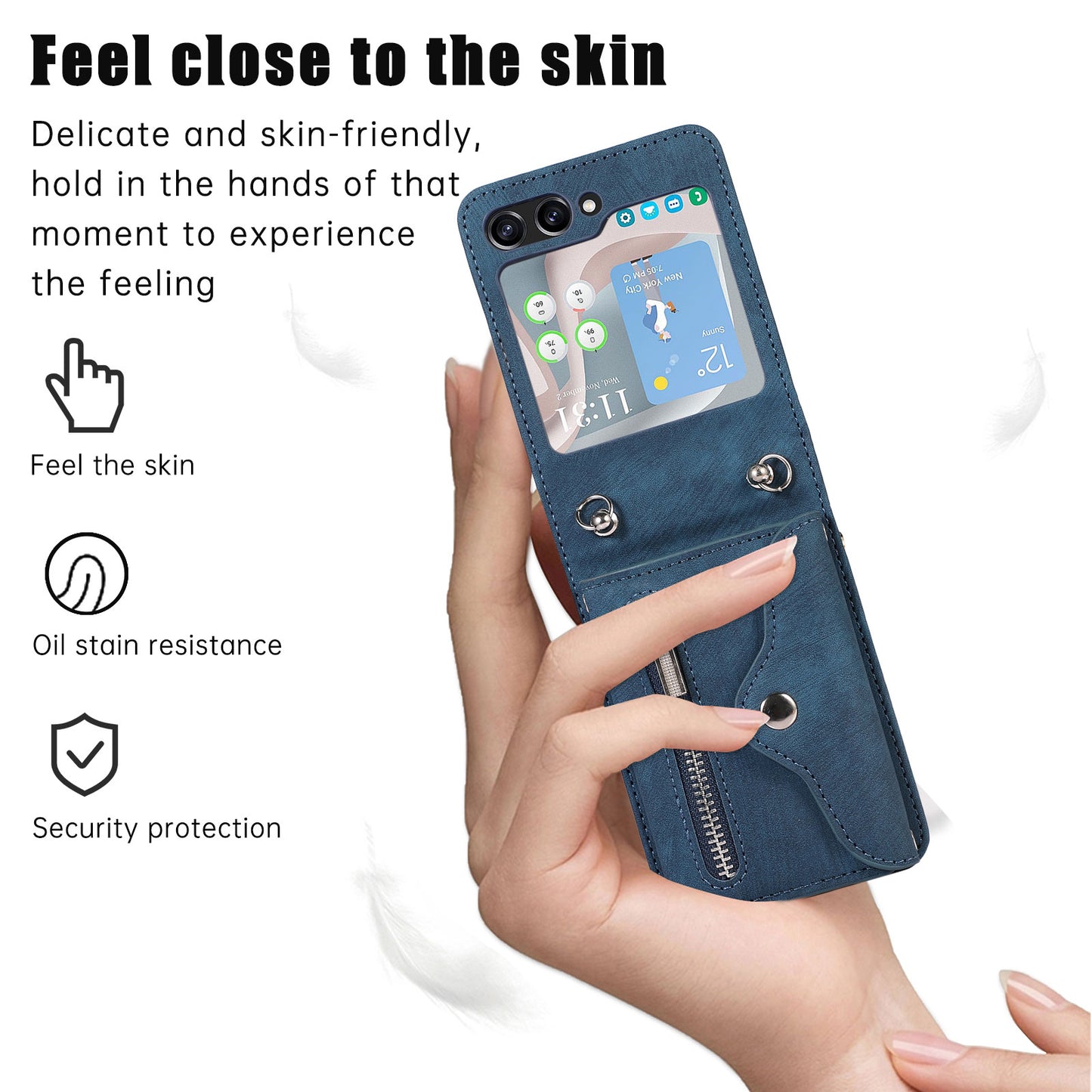 For Samsung Galaxy Z Flip5 5G RFID Blocking Card Bag Case PU Leather+PC Phone Cover with Kickstand