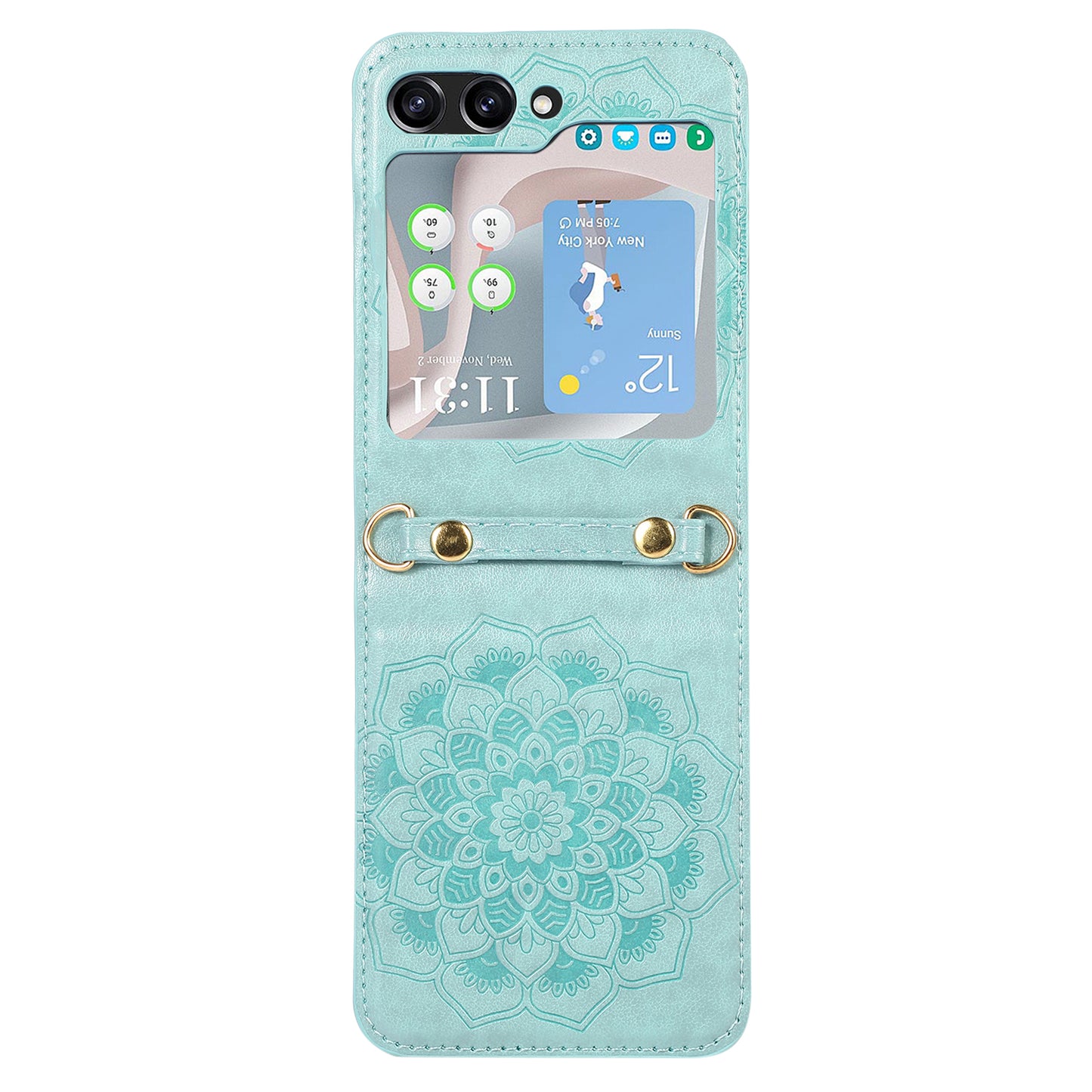 For Samsung Galaxy Z Flip5 5G Flower Imprinted Phone Case Anti-Drop PU Leather PC Cover with Shoulder Strap