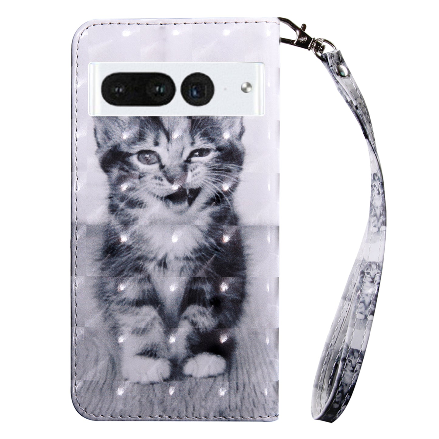 For Google Pixel 8 Pro Stand PU Leather Phone Case 3D Pattern Printing Wallet Cover with Strap