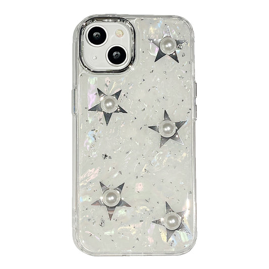 For iPhone 14 Plus Hard Acrylic+TPU Phone Shell Electroplating Phone Case with Pearl Star Decor