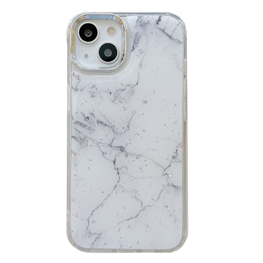 For iPhone 13 Epoxy Hard Acrylic+TPU Phone Shell Electroplating Marble Pattern Silver Foil Phone Case