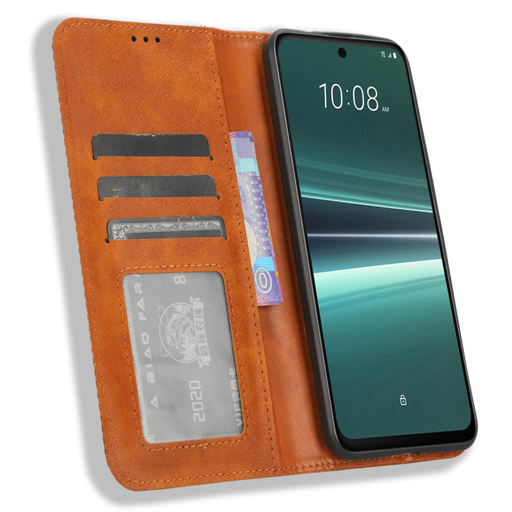 For HTC U23 Pro 5G Shockproof Phone Shell PU Leather Retro Phone Case Shockproof Stand Wallet Cover