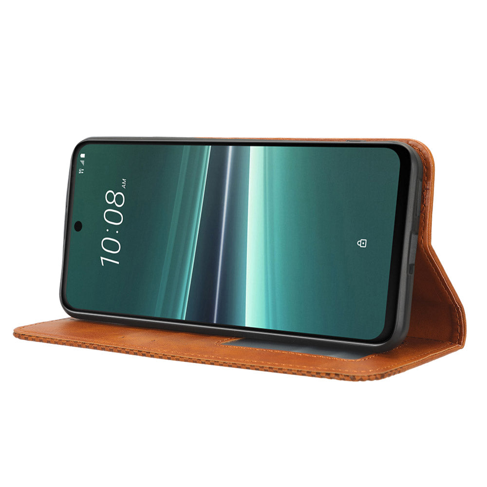 For HTC U23 Pro 5G Shockproof Phone Shell PU Leather Retro Phone Case Shockproof Stand Wallet Cover