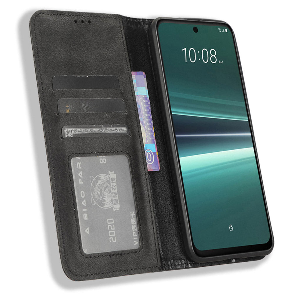 For HTC U23 Pro 5G Shockproof Phone Shell PU Leather Retro Phone Case Shockproof Stand Wallet Cover