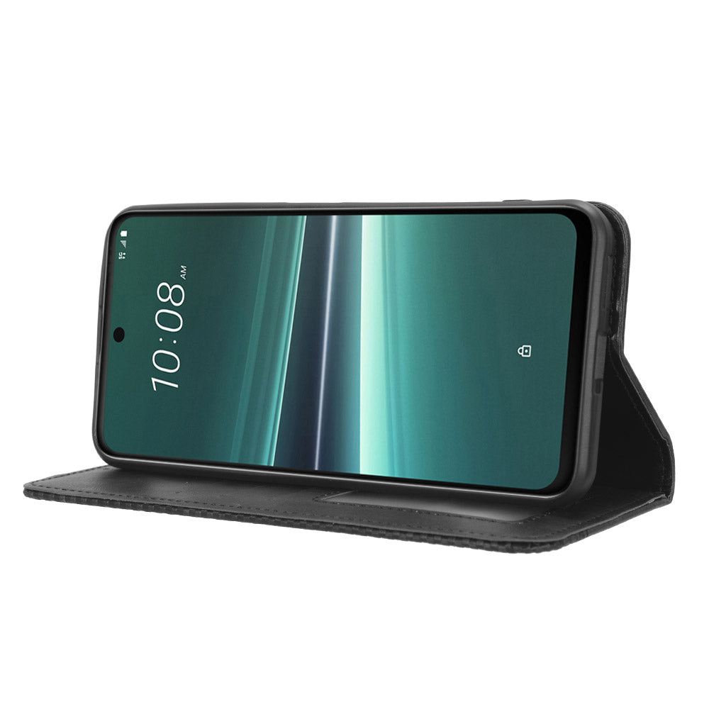 For HTC U23 Pro 5G Shockproof Phone Shell PU Leather Retro Phone Case Shockproof Stand Wallet Cover