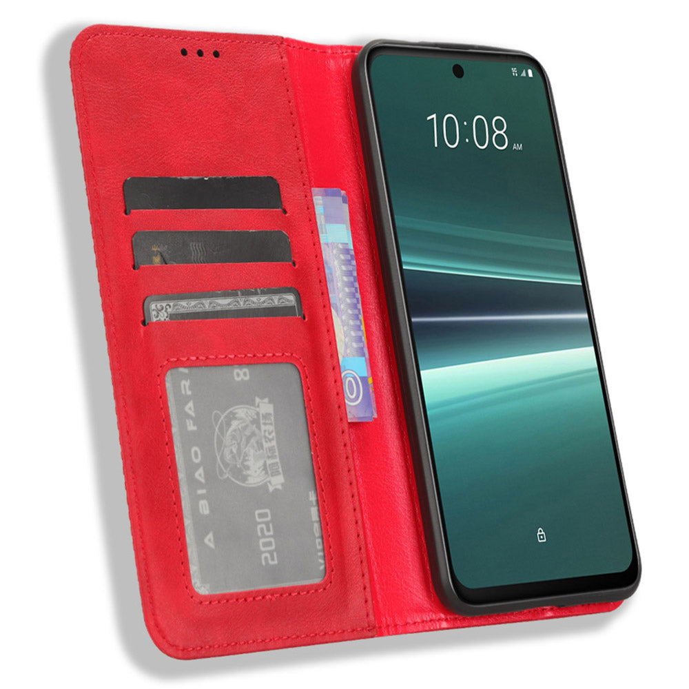 For HTC U23 Pro 5G Shockproof Phone Shell PU Leather Retro Phone Case Shockproof Stand Wallet Cover