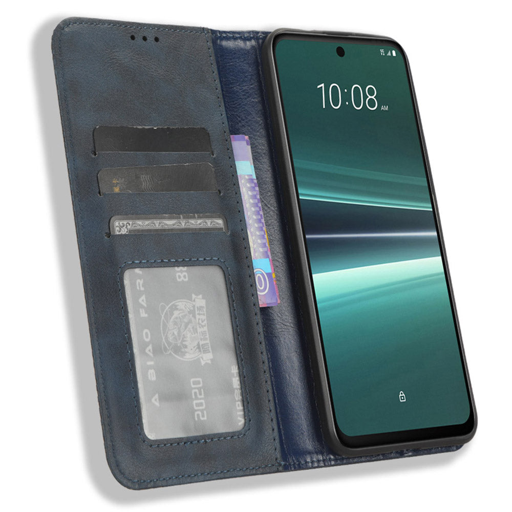 For HTC U23 Pro 5G Shockproof Phone Shell PU Leather Retro Phone Case Shockproof Stand Wallet Cover