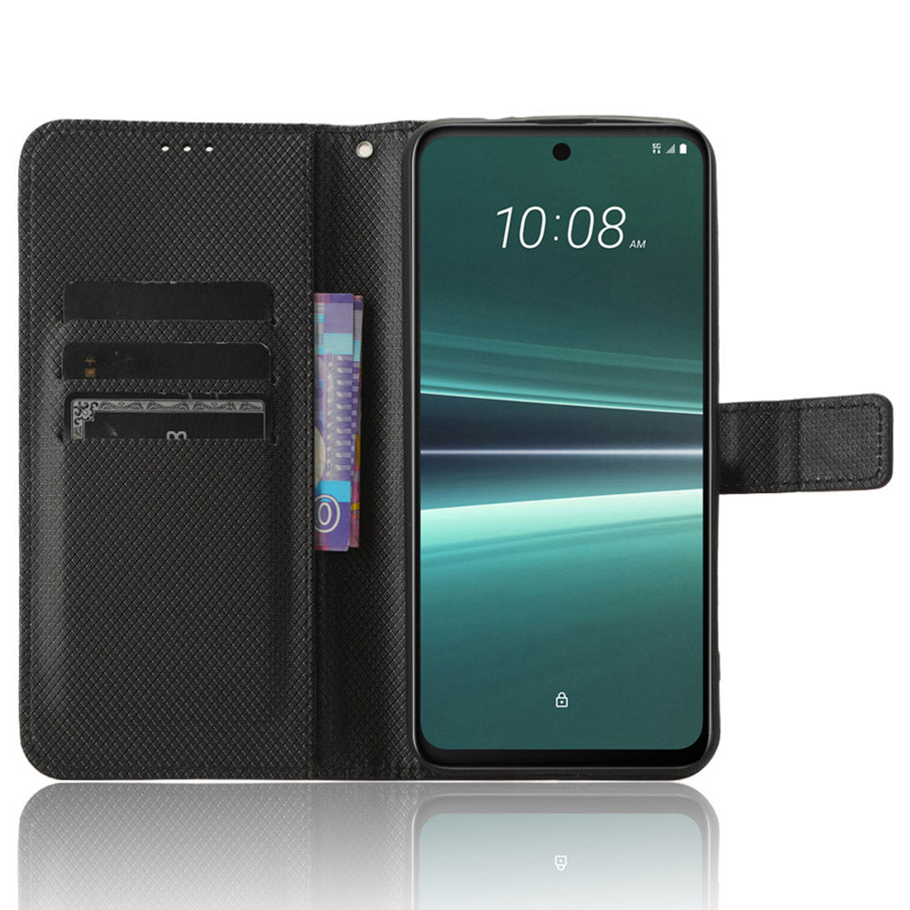 For HTC U23 Pro 5G Anti-Scratch Cover Wallet Shockproof Diamond Texture PU Leather Stand Case