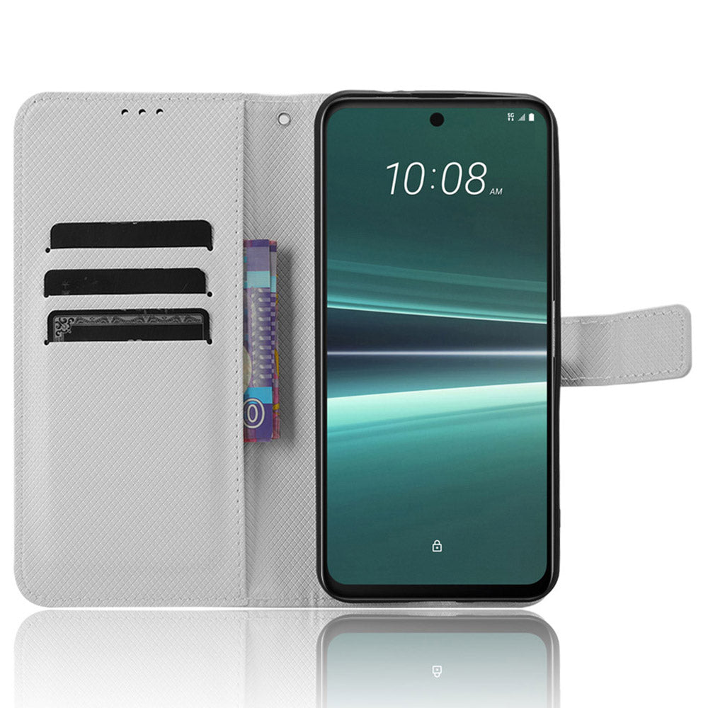 For HTC U23 Pro 5G Anti-Scratch Cover Wallet Shockproof Diamond Texture PU Leather Stand Case