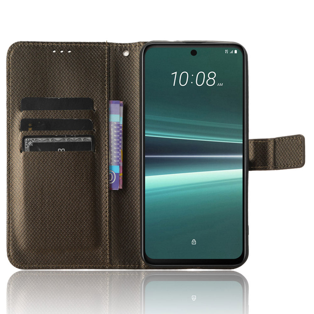 For HTC U23 Pro 5G Anti-Scratch Cover Wallet Shockproof Diamond Texture PU Leather Stand Case