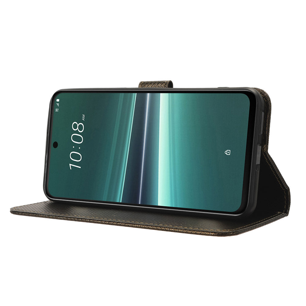 For HTC U23 Pro 5G Anti-Scratch Cover Wallet Shockproof Diamond Texture PU Leather Stand Case