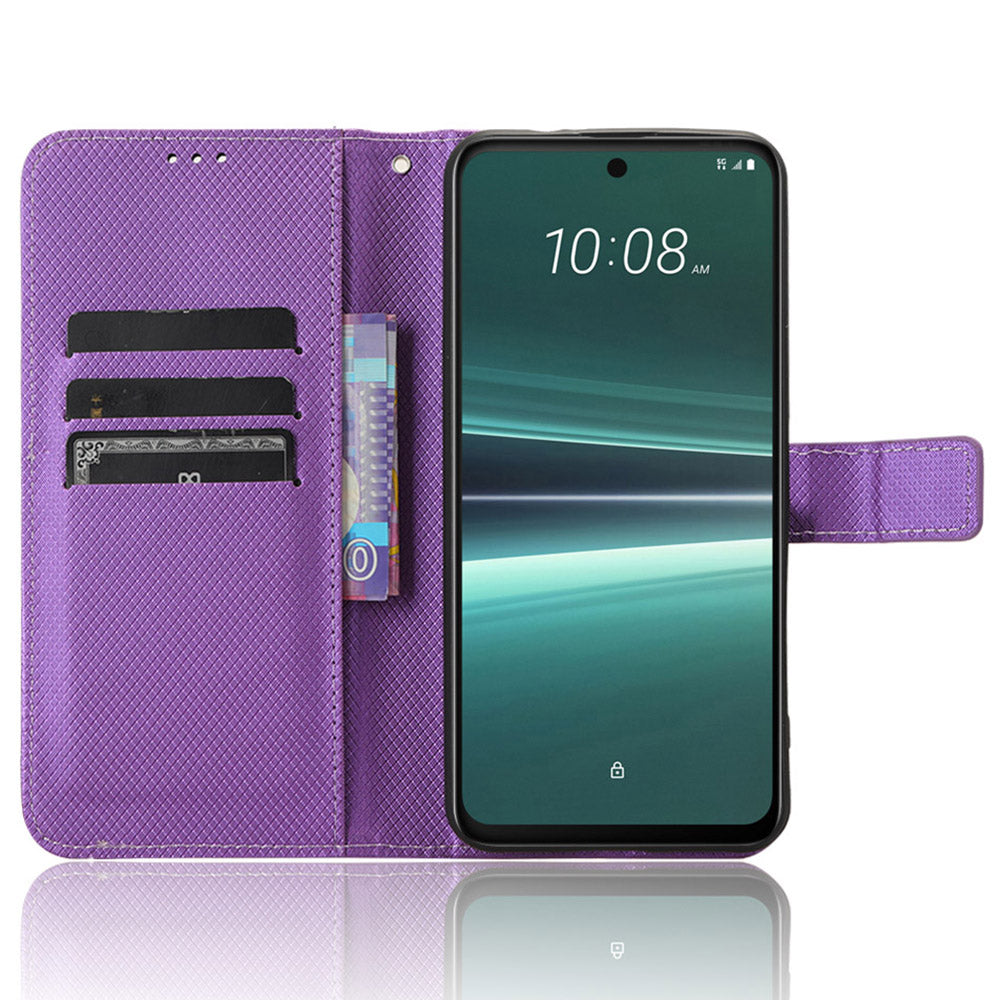 For HTC U23 Pro 5G Anti-Scratch Cover Wallet Shockproof Diamond Texture PU Leather Stand Case
