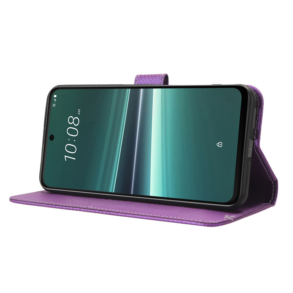 For HTC U23 Pro 5G Anti-Scratch Cover Wallet Shockproof Diamond Texture PU Leather Stand Case