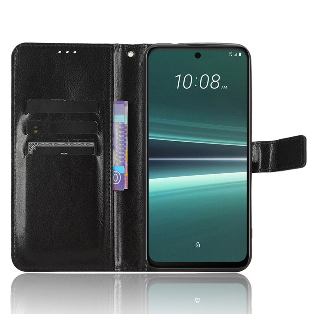 For HTC U23 Pro 5G Stand Wallet Crazy Horse Texture Flip Case PU Leather Phone Cover