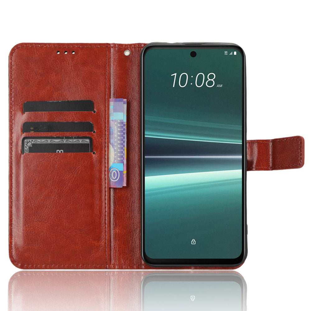 For HTC U23 Pro 5G Stand Wallet Crazy Horse Texture Flip Case PU Leather Phone Cover