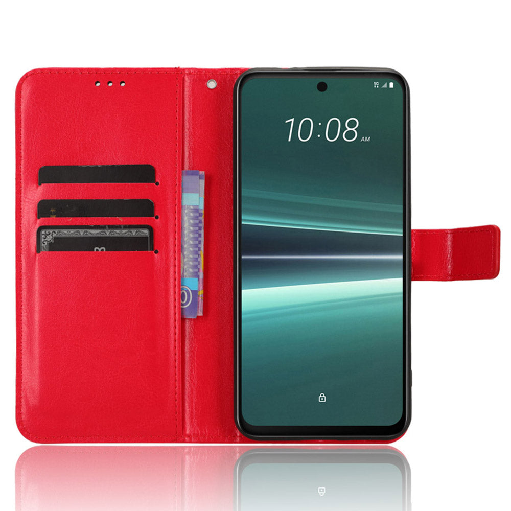 For HTC U23 Pro 5G Stand Wallet Crazy Horse Texture Flip Case PU Leather Phone Cover
