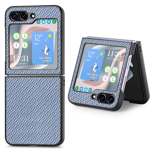 Carbon Fiber Texture PU Leather PC Cover for Samsung Galaxy Z Flip5 5G Precise Cutouts Anti-Drop Phone Case