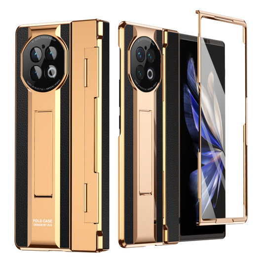 For vivo X Fold2 Kickstand Phone Case PU Leather+PC Shockproof Protective Cover with Glass Film