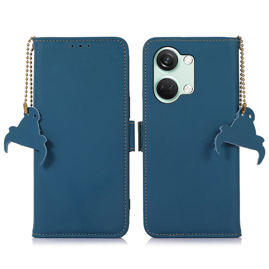 For OnePlus Nord 3 5G / Ace 2V Wallet Phone Case Genuine Cow Leather RFID Blocking Stand Cover