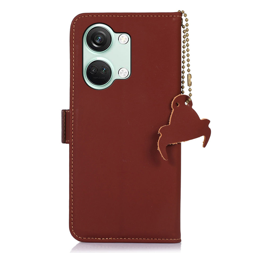 For OnePlus Nord 3 5G / Ace 2V Wallet Phone Case Genuine Cow Leather RFID Blocking Stand Cover