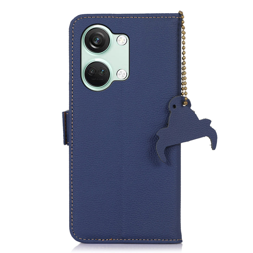 RFID Blocking Phone Case for OnePlus Nord 3 5G / Ace 2V , Genuine Cow Leather Stand Wallet Cover