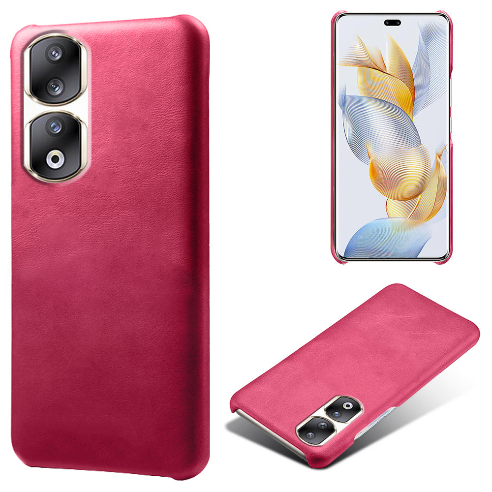 For Honor 90 Pro Calf Texture Phone Case PU Leather Coated PC Anti-scratch Cover