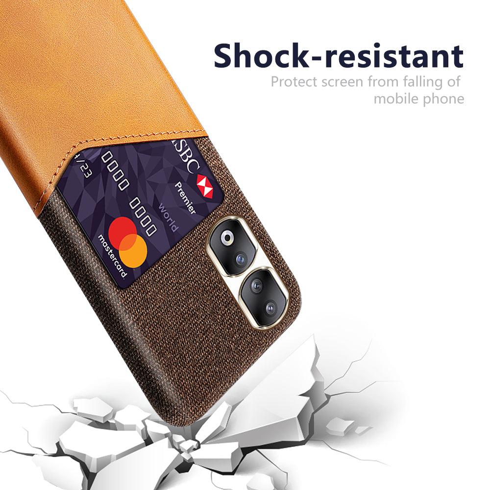 For Honor 90 Pro Card Holder PU Leather Coated PC Case Cloth Texture Protective Phone Cover