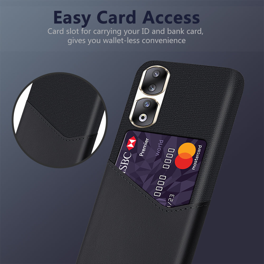 For Honor 90 Pro Card Holder PU Leather Coated PC Case Cloth Texture Protective Phone Cover