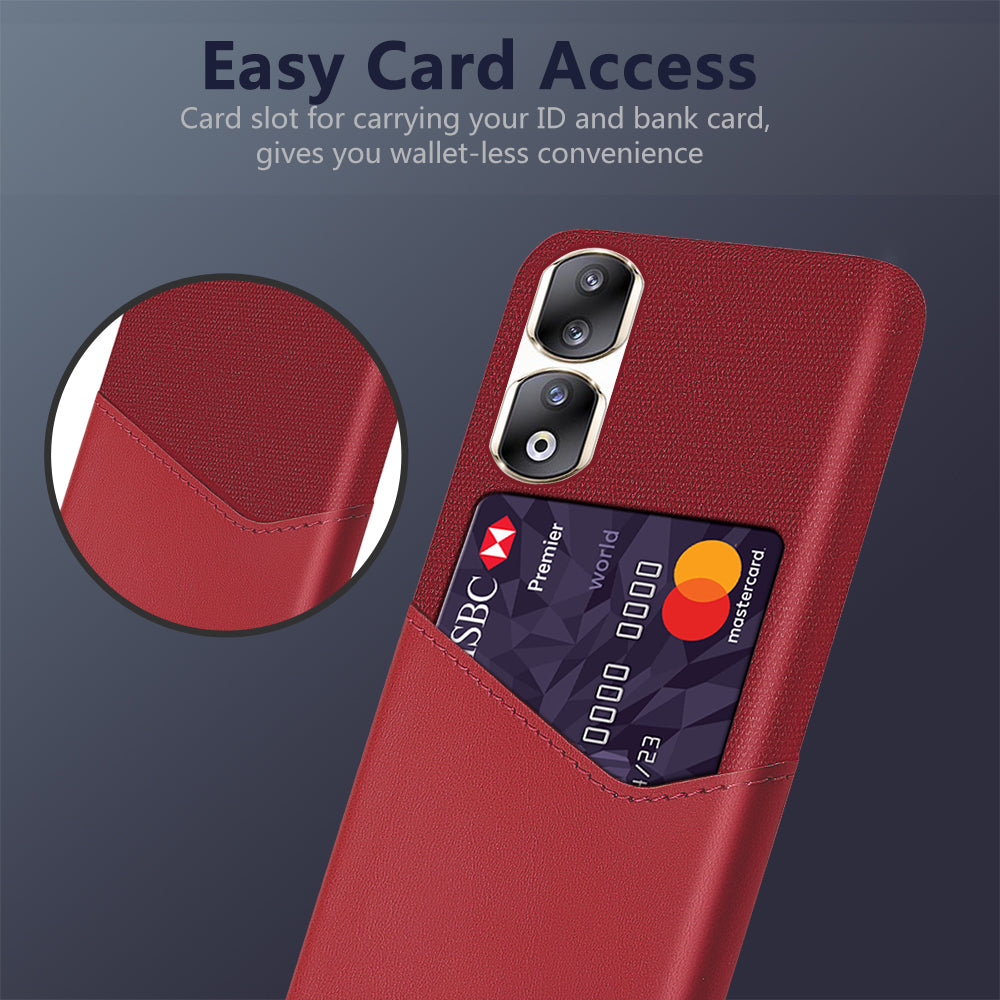 For Honor 90 Pro Card Holder PU Leather Coated PC Case Cloth Texture Protective Phone Cover