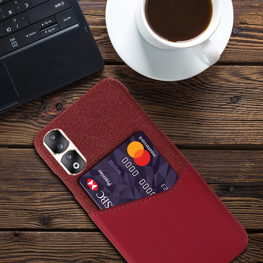 For Honor 90 Pro Card Holder PU Leather Coated PC Case Cloth Texture Protective Phone Cover