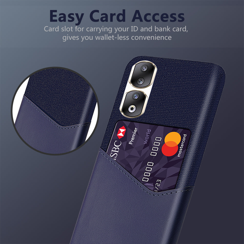 For Honor 90 Pro Card Holder PU Leather Coated PC Case Cloth Texture Protective Phone Cover