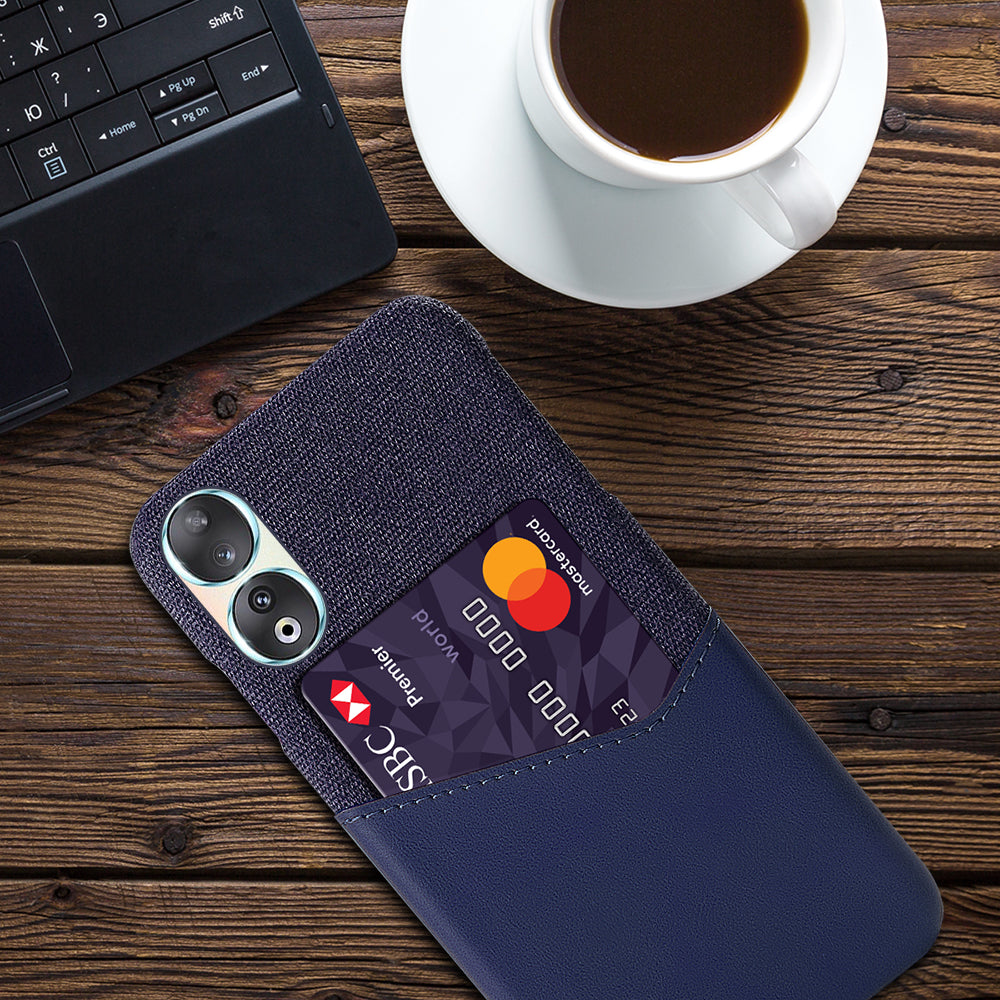Card Holder Protective Phone Case for Honor 90 , Cloth Texture PU Leather Coated PC Cover