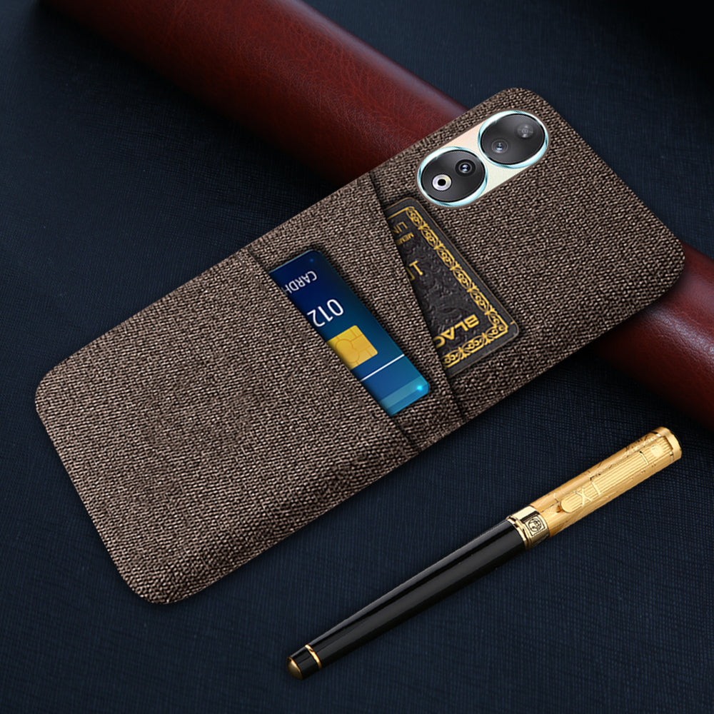 Dual Card Holder Phone Case for Honor 90 , Hard PC + Cloth Anti-scratch Phone Cover