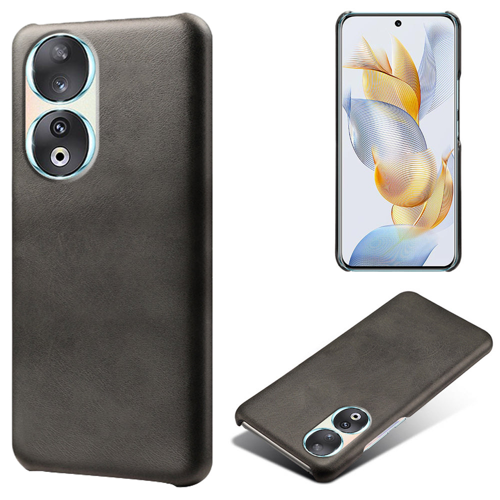 For Honor 90 PU Leather Coated Hard PC Cover Calf Texture Shockproof Phone Case