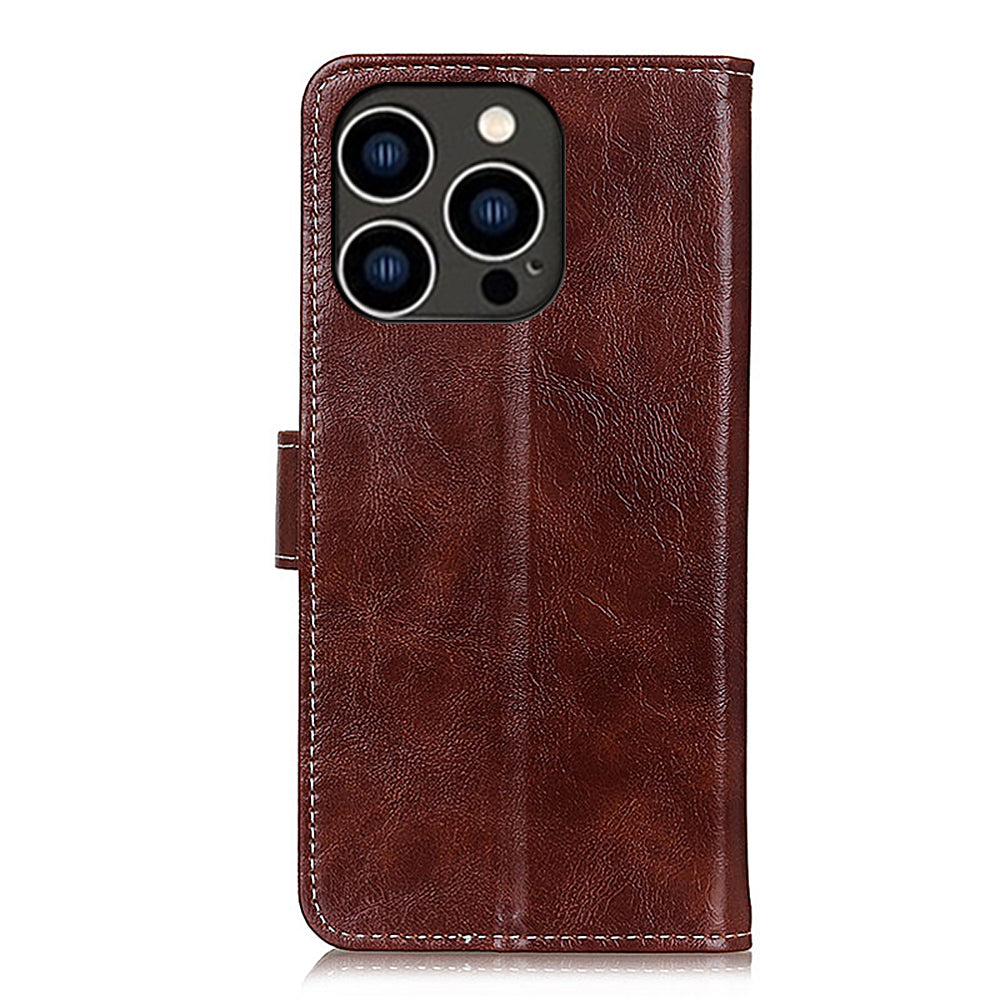 For iPhone 15 Pro Retro Leather Wallet Stand Case Crazy Horse Texture Smartphone Cover
