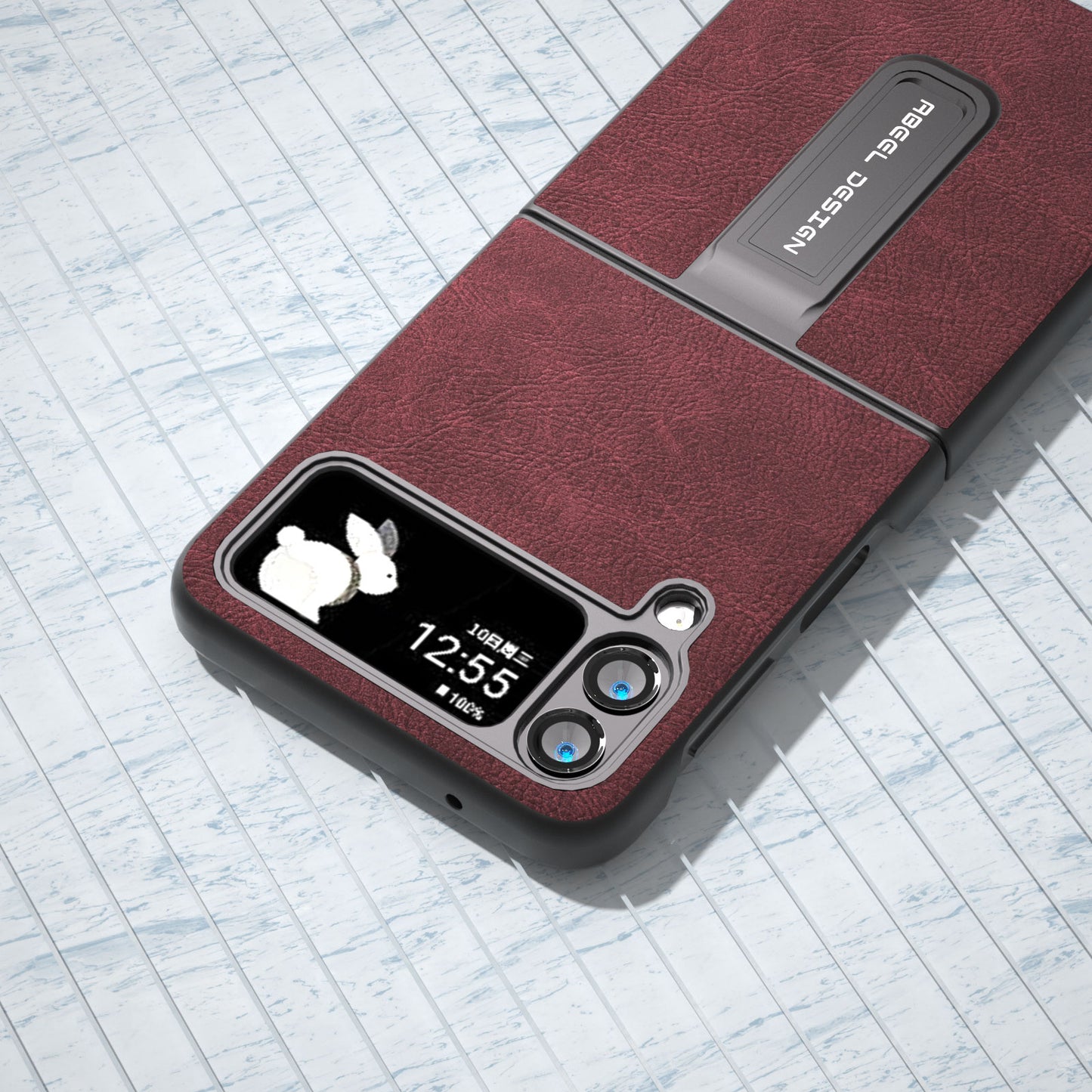 ABEEL For Samsung Galaxy Z Flip4 5G Kickstand Phone Case Anti-Scratch Litchi Texture PU Leather PC Cover