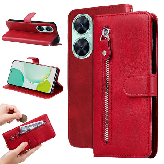 For Huawei Nova 11i / Enjoy 60 Pro / Maimang 20 Calf Texture Leather Phone Case Zipper Pocket Wallet Flip Cover with Stand