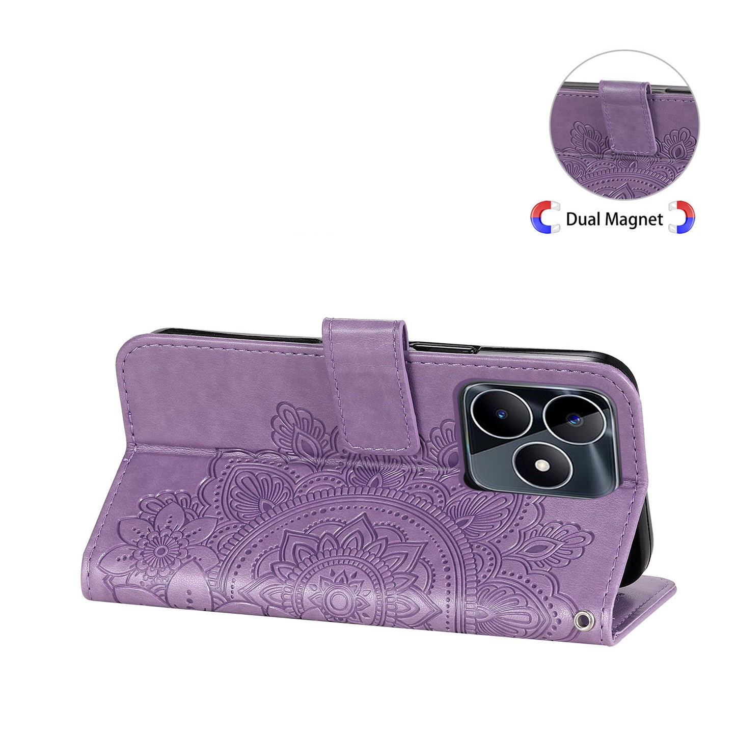 Imprinted Flower Case for Realme C53 4G / Narzo N53 4G PU Leather Cover Stand Wallet Phone Shell