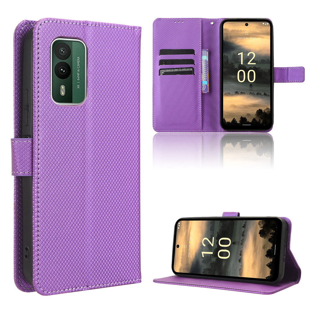 For Nokia XR21 Shockproof Wallet Phone Case PU Leather Diamond Texture Cover with Stand
