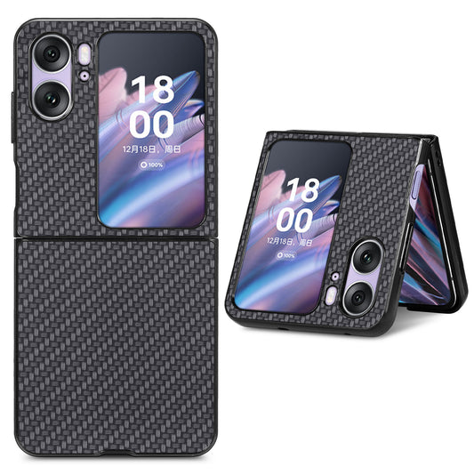 PU Leather Coated PC Cover for Oppo Find N2 Flip 5G Carbon Fiber Texture Protective Phone Case